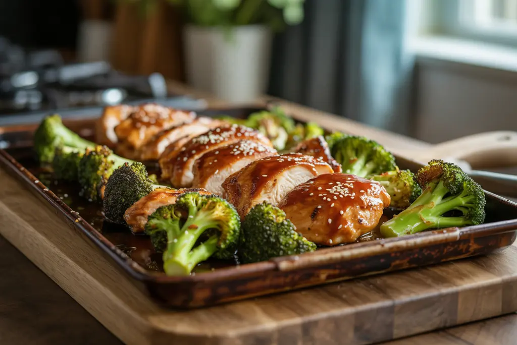 pan teriyaki ginger sesame chicken and broccoli