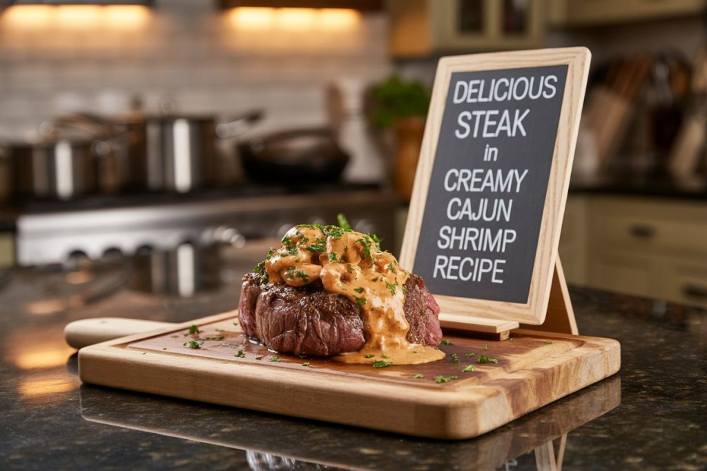 Delicious Steak in Creamy Cajun Shrimp Sauce Recipe
