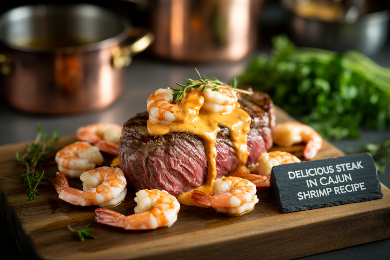 Delicious Steak in Creamy Cajun Shrimp Sauce Recipe