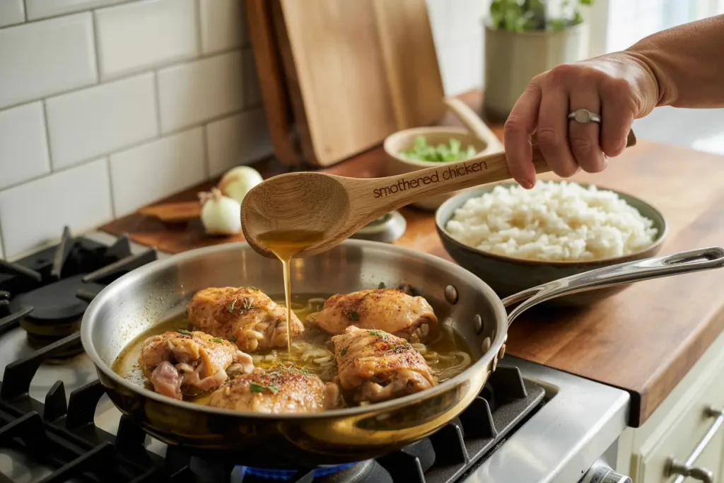Smothered Chicken and Rice Recipe – Easy & Comforting Dinner Idea 2 How to Make Smothered Chicken and Rice