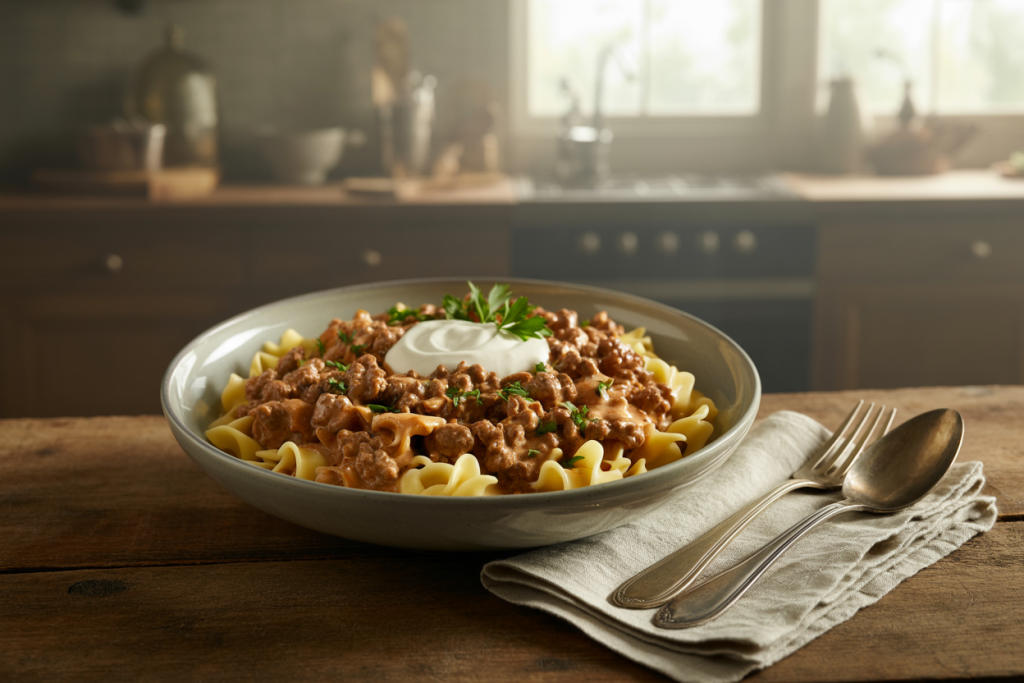 Creamy Ground Beef Stroganoff: A Cozy Family Favorite 2 Creamy Ground Beef Stroganoff