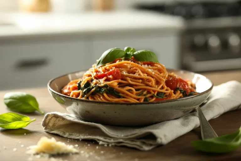 Delicious Tomato Spinach One Pot Pasta