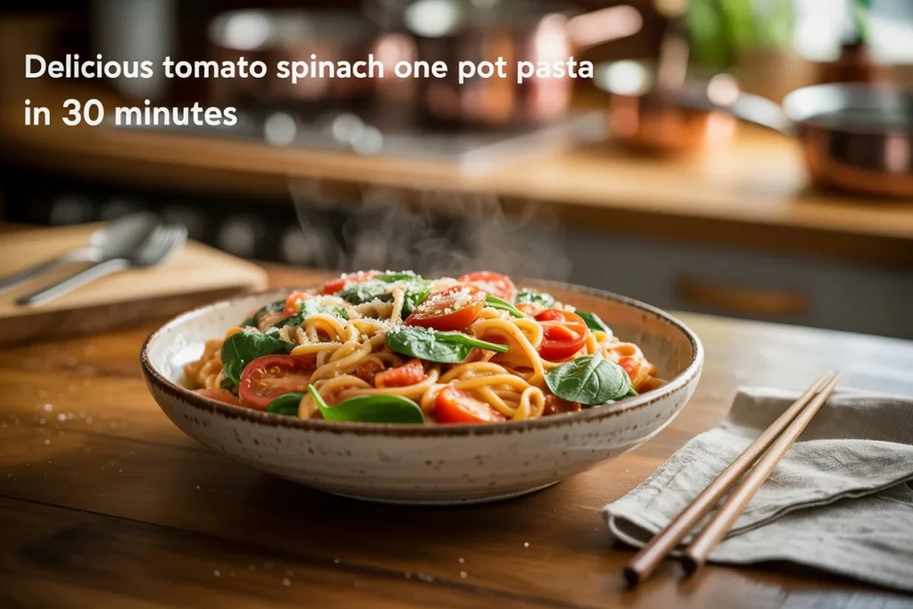 Delicious Tomato Spinach One Pot Pasta