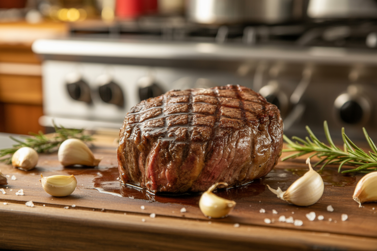 Bavette Steak & Roasted Garlic Pan Sauce