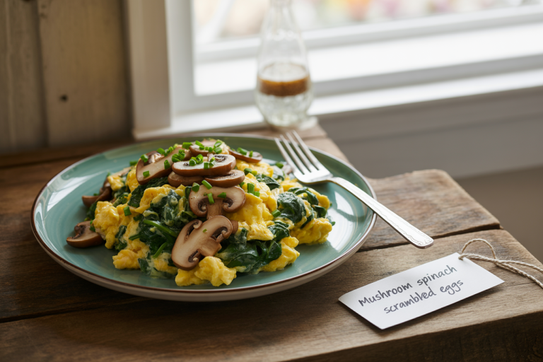 Mushroom spinach scrambled eggs