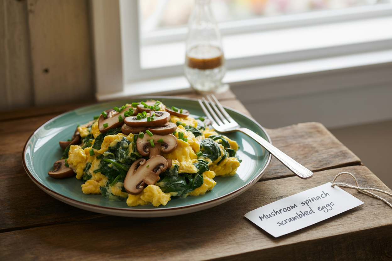 Mushroom spinach scrambled eggs