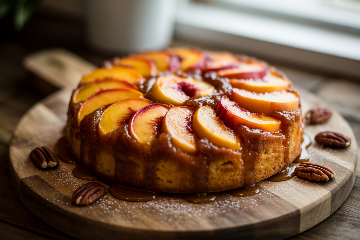 Peach Upside Down Cake – Dish Essence, Tips, and Tricks 1 Peach Upside Down Cake