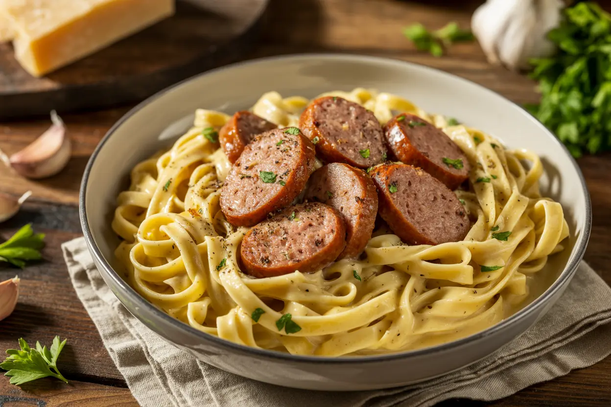 Creamy Garlic Parmesan Fettuccine with Savory Sausage - 2025