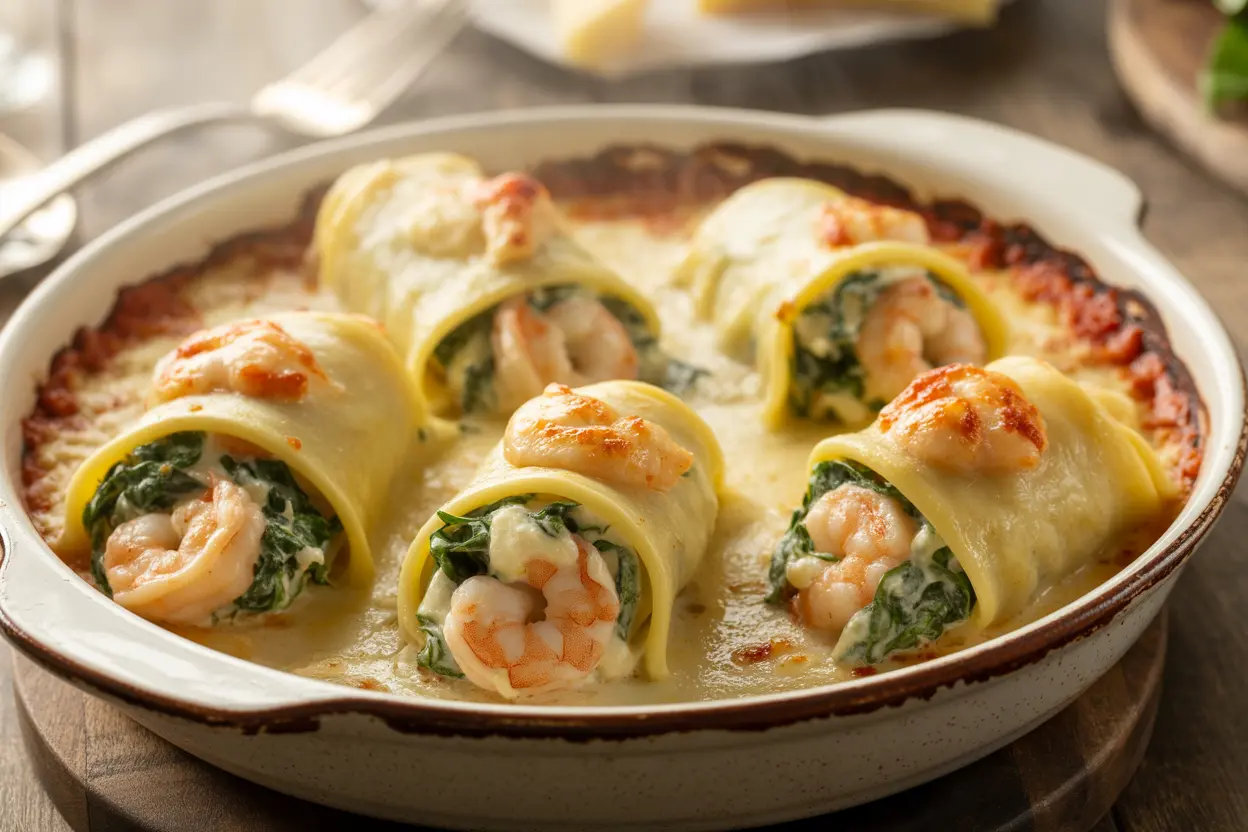 Creamy Shrimp and Spinach Stuffed Pasta Rolls: A Comforting, Flavorful Dish