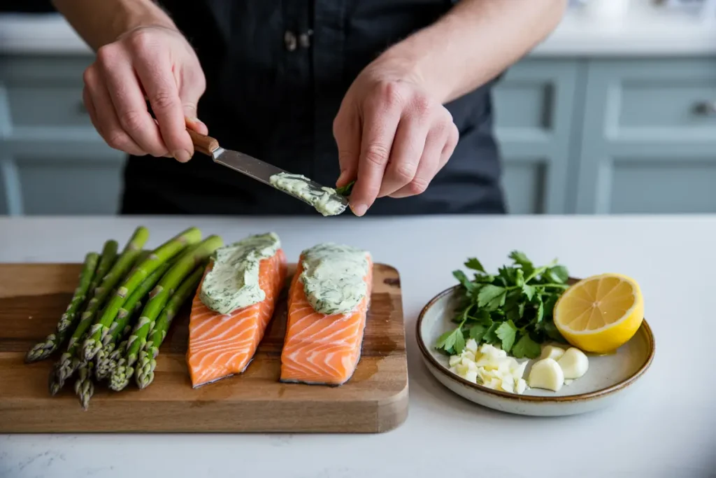 How to Make Herb Butter Salmon and Asparagus